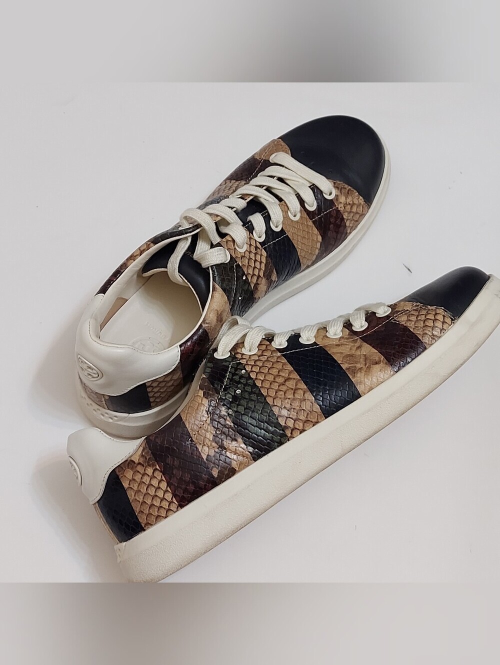 Tory Burch Brown and Black Snake-Print Leather Sneakers